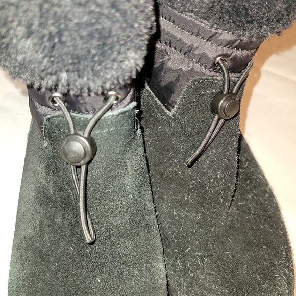 Lands end black women's snow short boots sz 8b, suede/canvas faux fur waterproof - Picture 7 of 12